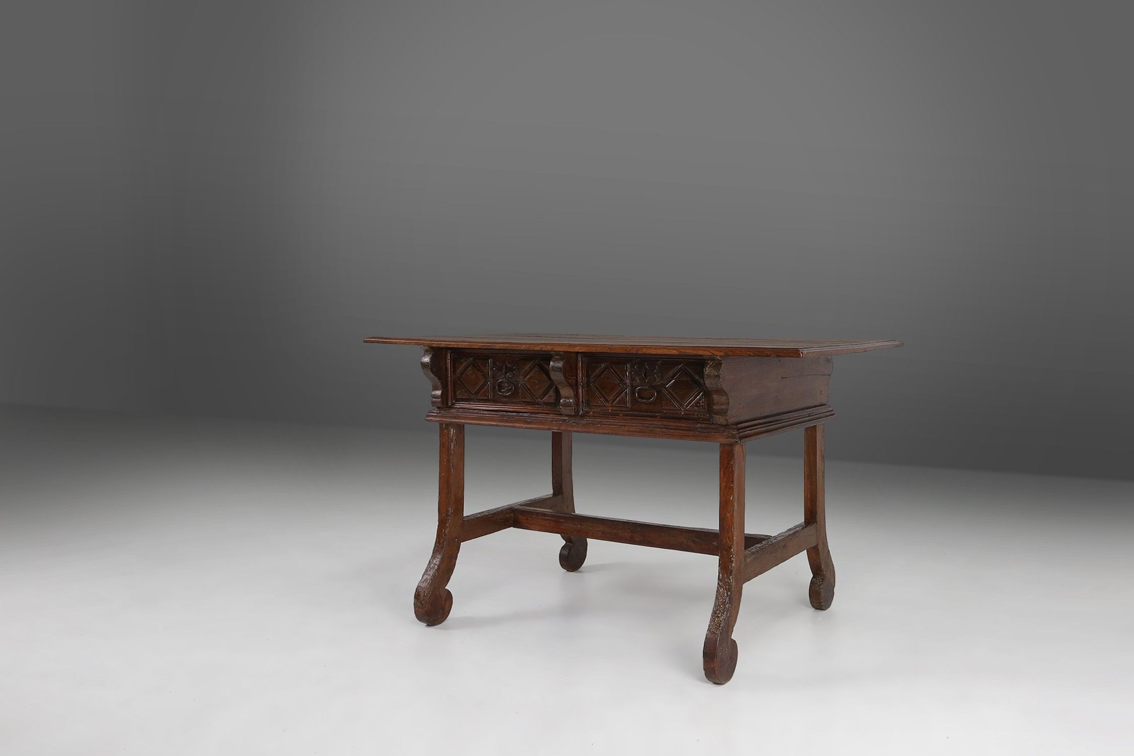 Antique carved Oak Spanish Console Table with Drawers, 18th Centurythumbnail